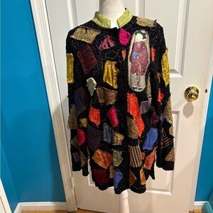 Staley Gretzinger vintage patchwork cardigan jacket art Japan sz M black